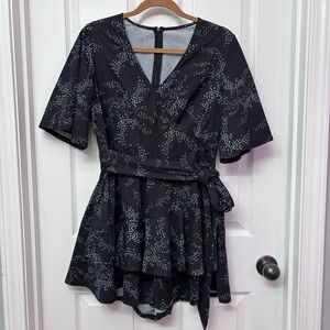 Black Wrap-Style Belted Romper | Size L